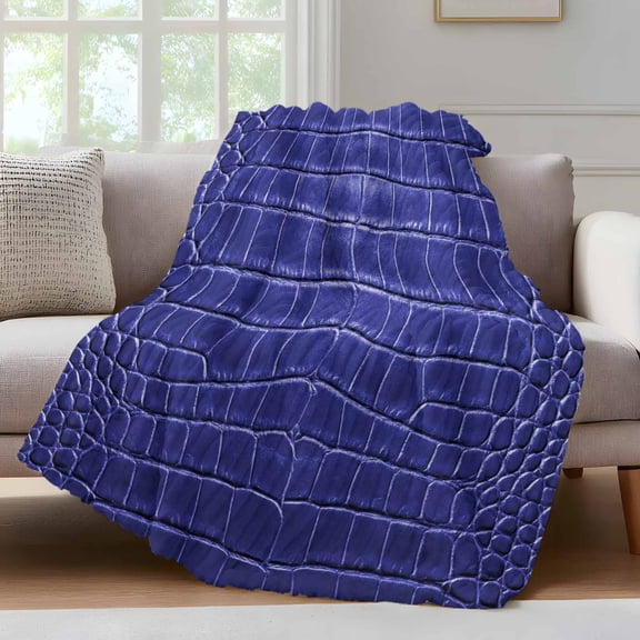 Crocodile Leather Texture Throw Blanket for Couch Luxury Navy Blue Soft and Warm Flannel 3D Striped Fluffy Fuzzy Fleece Blanket Lightweight Throw for Bed, Sofa 30 x 40 Inches