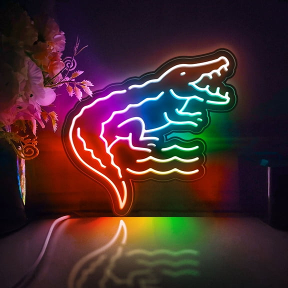 Crocodile Led Light Box, Dimmable Neon-Like Light Signs USB Power for Wall Decor Bedroom Decoration, Color Flow Effect (WxH) 8"x7"