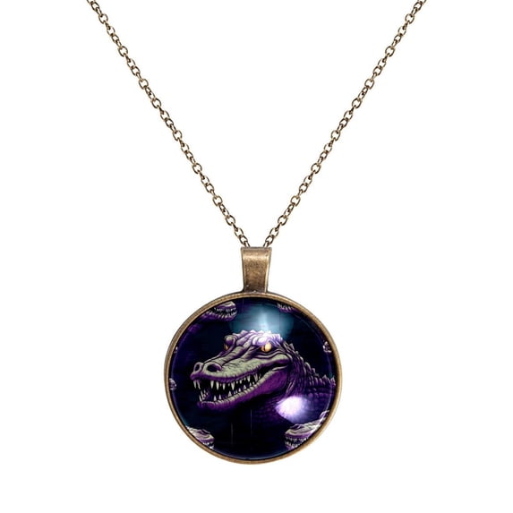 Crocodile Necklace Personalized Custom Photo Round Pendant Adjustable Stainless Steel Necklaces with Gift Box for Men Women Mothers Valentine's Jewelry Gift
