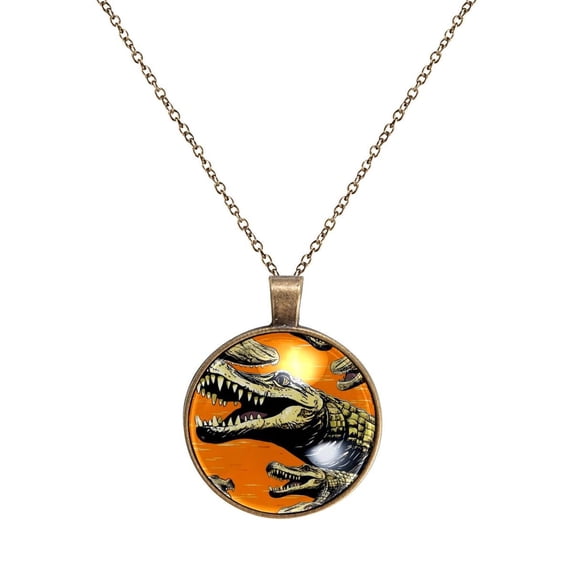 Crocodile Necklace Personalized Custom Photo Round Pendant Adjustable Stainless Steel Necklaces with Gift Box for Men Women Mothers Valentine's Jewelry Gift