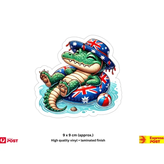 Crocodile On Aussie Beach Float Sticker Phone Decal Water Bottle ...