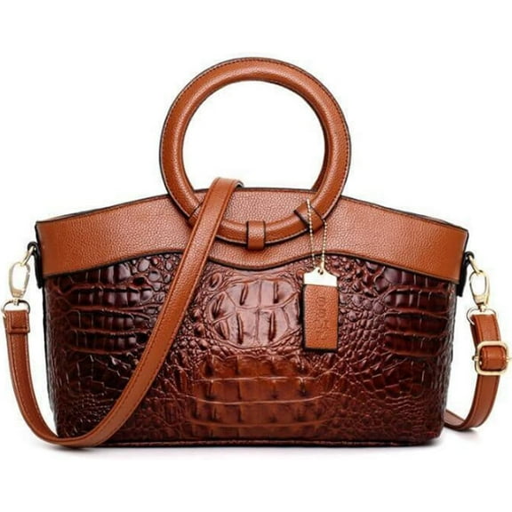 Crocodile Pattern Handbag for Women Leather Ring Top Handle Satchel Style Shoulder Bag Fashion Purse Embossed Tote