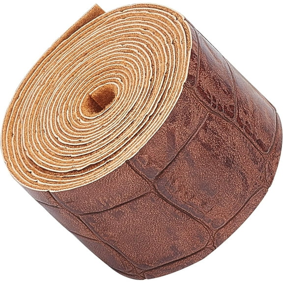 Crocodile Pattern Leather Strap Strip 1-1/2 Inch Wide 79 Inch Long Bump Texture Leather Belt Wrap Single Sided Flat Cord for DIY Crafts Projects Clothing Making Bag HandlesCoconut Brown