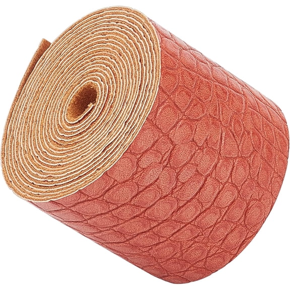 Crocodile Pattern Leather Strap Strip 2 Inch Wide 79 Inch Long Bump Texture Leather Belt Wrap Single Sided Flat Cord for DIY Crafts Projects Clothing Making Bag Handles(Sienna