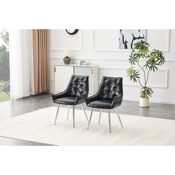 Crocodile Pattern PU Leather Accent Chair with Diamond Decor Backrest and Chrome Legs  Set of 2