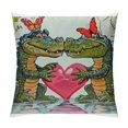 Crocodile Pillow Sham, Characters in Action Balloons Flowers and Hearts