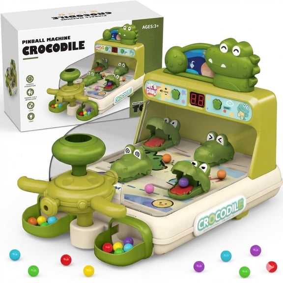 Crocodile Pinball Machine Electronic Tabletop Arcade Game, Kids Musical Board Toy with LED Scoring, Interactive Sensory Gift for Toddlers 3-5