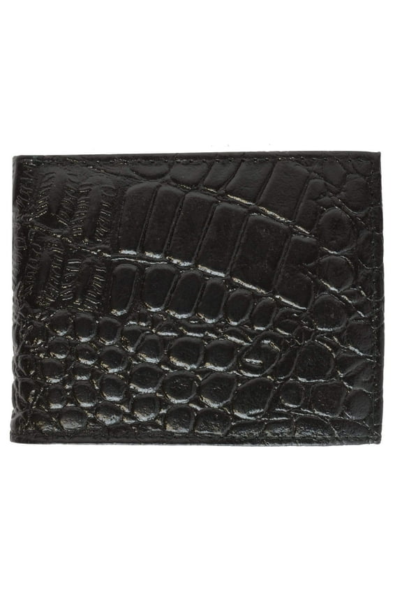 Crocodile Print Cowhide Leather Bifold Wallet with Center ID Window & Credit Card Slots 71152 CR