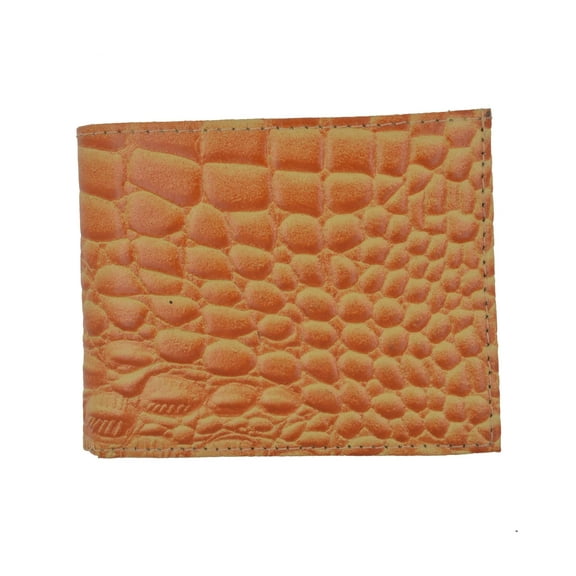 Crocodile Print Cowhide Leather Bifold Wallet with Flip ID Window & Credit Card Slots 71053 CR