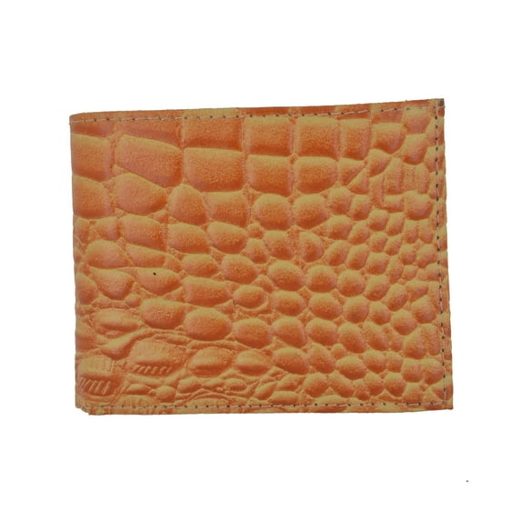 Crocodile Print Cowhide Leather Bifold Wallet with Flip ID Window & Credit Card Slots 71053 CR