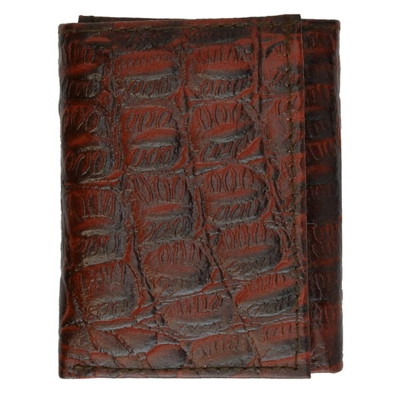 Crocodile Print Cowhide Leather Trifold Wallet with Center ID Window & Credit Card Slots 71055 CR