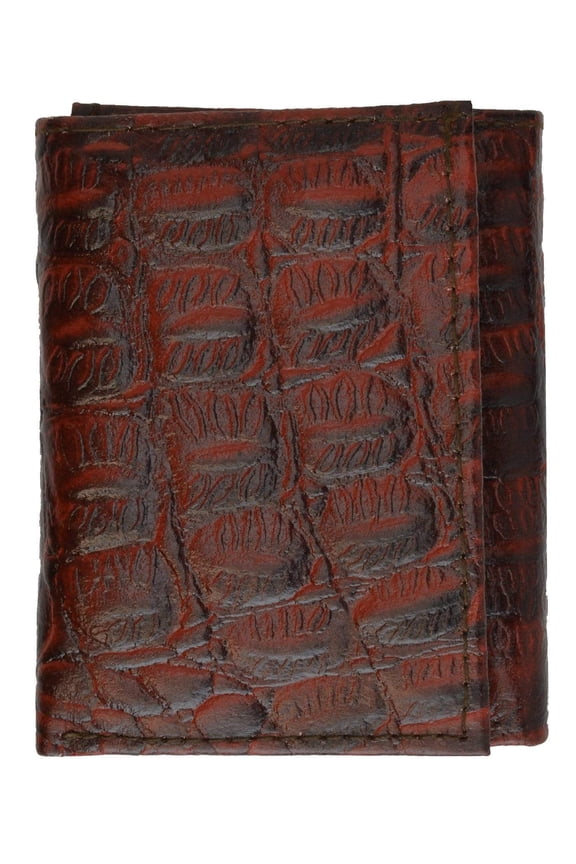 Crocodile Print Cowhide Leather Trifold Wallet with Center ID Window & Credit Card Slots 71055 CR