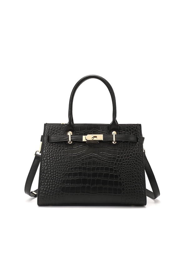 Crocodile Print Full-Grain Cowhide Purse Top-Handle Bag Genuine Leather Women's Handbag