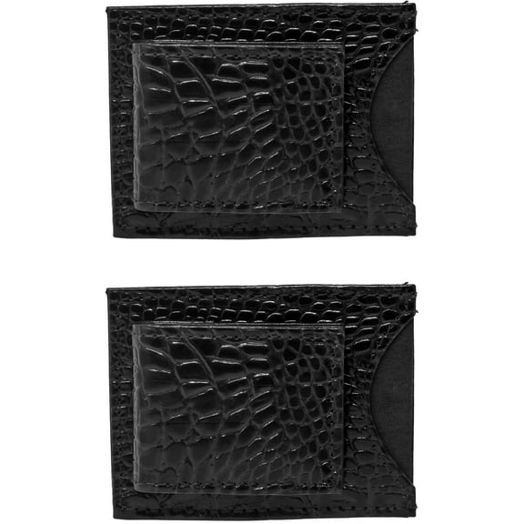 Set of 2 - Made in India Genuine Cowhide Slim Leather Wallet and Magnetic Money Clip (Black Crocodile)