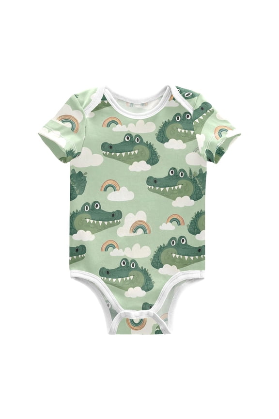Crocodile Rainbow Cloud Pattern Baby Bodysuits 100% Cotton Short Sleeve for 0-24 Months Baby Golf Outfit 6Months