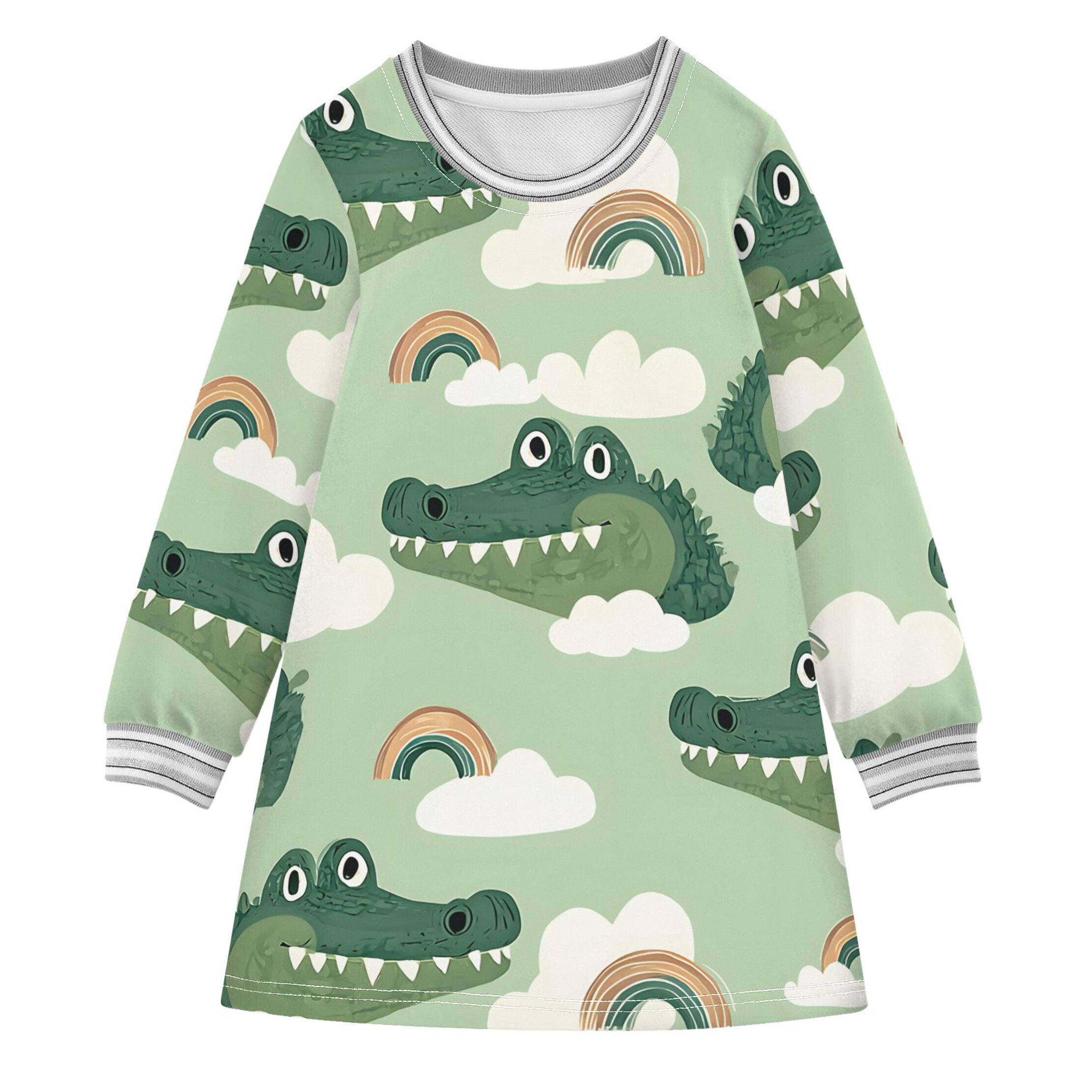 Crocodile Rainbow Cloud Pattern Girls'long-sleeved dress Thickened A ...