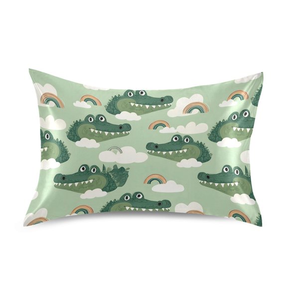 Crocodile Rainbow Cloud Pattern Pillowcase King Size 40''x20'' Satin Double-Sided Print Soft Wrinkle Resistant