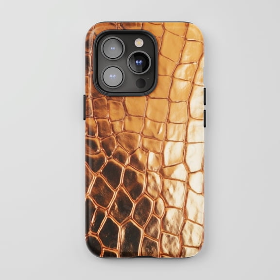 Crocodile Skin For iPhone Protective Phone Case Exotic Texture Bronze Golden