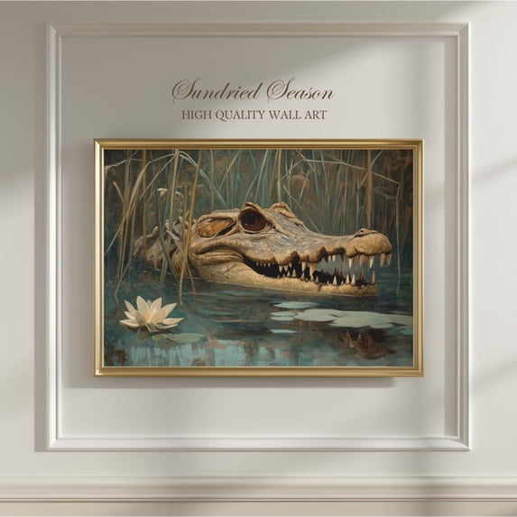 Crocodile Skull Dark Vintage Nature Wildlife Swamp Adventure Reptile, Unframed Paper Poster 24x36in