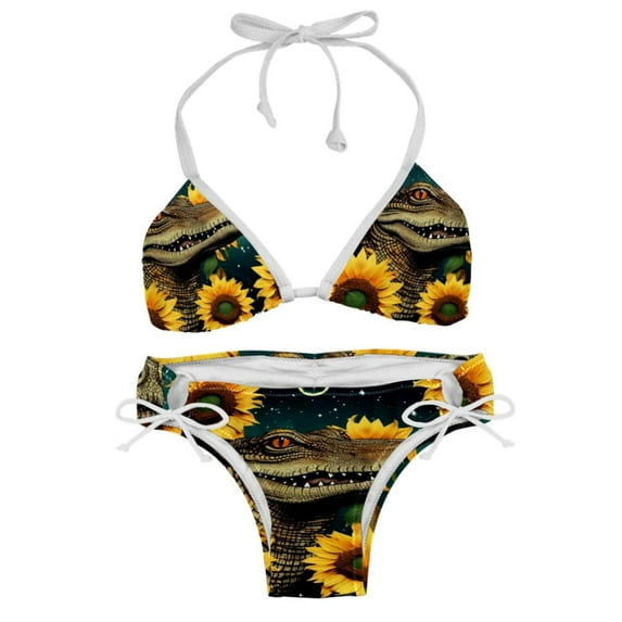Crocodile Starry Sky Sunflower Detachable Sponge Adjustable Strap Bikini Set Two-Pack for Any Summer Scene