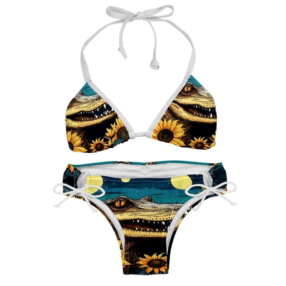 Crocodile Starry Sky Sunflower Detachable Sponge Adjustable Strap Bikini Set - Two-Pack for Beach and Pool Swimwear