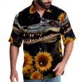 thumbnail image 1 of Crocodile Starry Sky Sunflower Men's Casual Hawaiian Button Down Short Sleeve Summer Beach Printed Shirt, 1 of 6