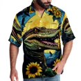 thumbnail image 1 of Crocodile Starry Sky Sunflower Men's Casual Poplin Button Down Short Sleeve Hawaiian Beach Shirt, 1 of 6