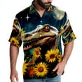 thumbnail image 1 of Crocodile Starry Sky Sunflower Men's Casual Poplin Button Down Short Sleeve Hawaiian Beach Shirt, 1 of 6