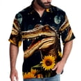thumbnail image 1 of Crocodile Starry Sky Sunflower Men's Short Sleeve Poplin Shirts, Casual Printed Button Down Tops for Summer Beach, Unisex with Spread Collar, 1 of 6