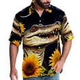 thumbnail image 1 of Crocodile Starry Sky Sunflower Men's Short Sleeve Spread Collar Poplin Button Down Casual Printed Summer Beach Unisex Shirts, 1 of 6