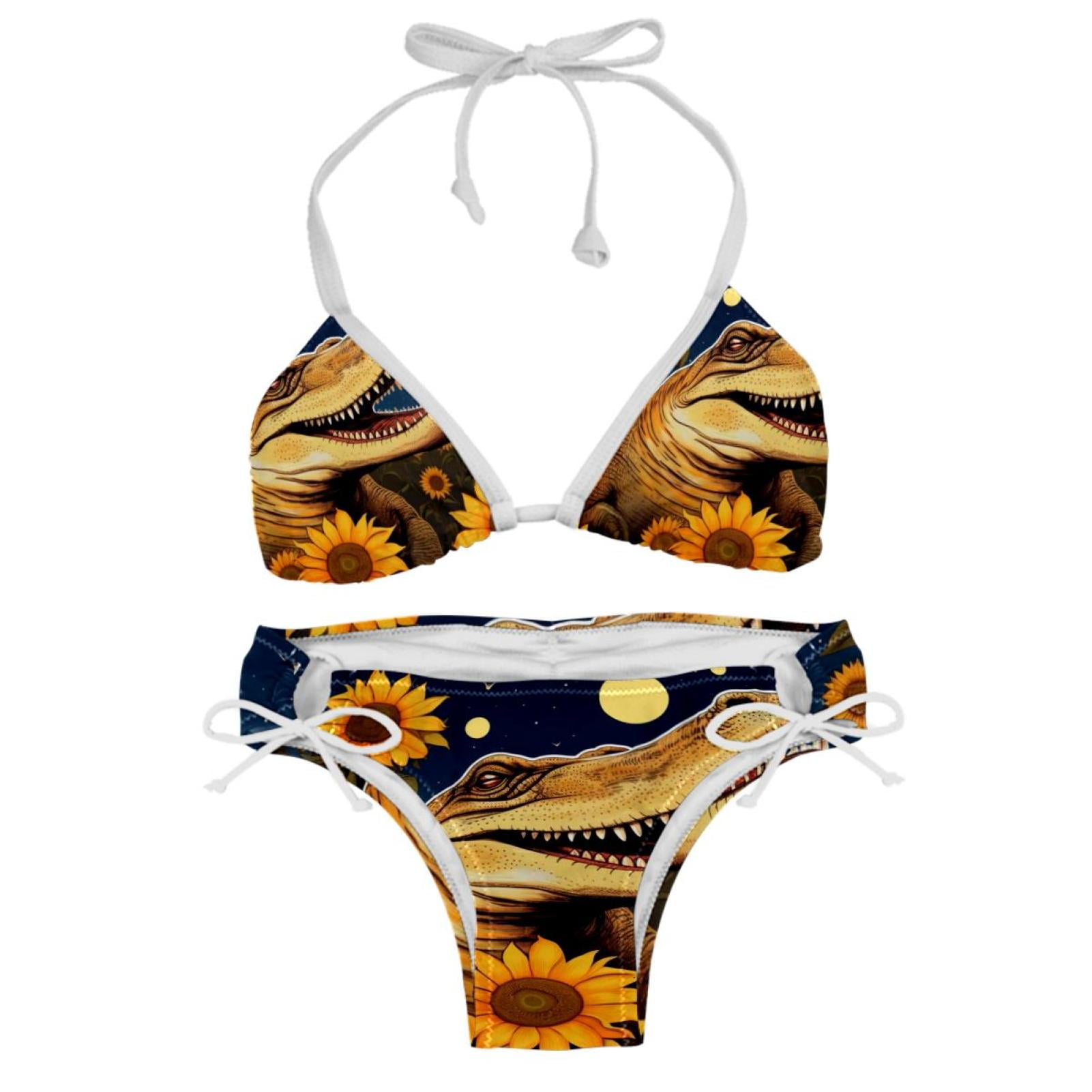Crocodile Starry Sky Sunflower Swim Suit Bikini Sets with Detachable