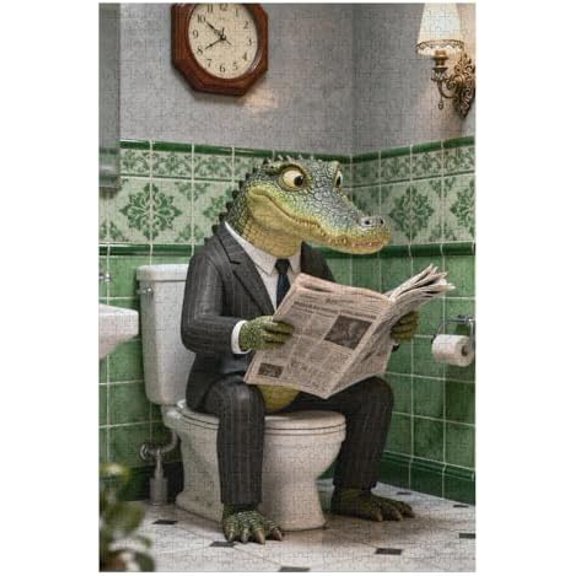 Crocodile in a Suit 500 Piece Jigsaw Puzzle for Adults, Alligator Reading Newspaper Artwork, Colorful DIY Puzzle for Home Decor, Fun Family Activity, Game Night Challenge