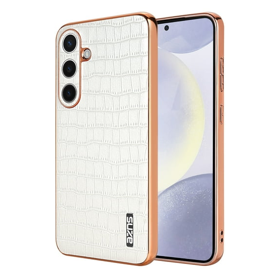 Crocodile Texture PU Leather Cover for Samsung Galaxy A14 5G, All-Inclusive Camera Lens Protection (without Lens Film) Case Luxury Plating Slim Fit Anti-Fall Plating Frame Phone Case, White