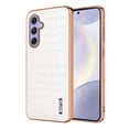 thumbnail image 1 of Crocodile Texture PU Leather Cover for Samsung Galaxy S23 FE, All-Inclusive Camera Lens Protection (without Lens Film) Case Luxury Plating Slim Fit Anti-Fall Plating Frame Phone Case, White, 1 of 8