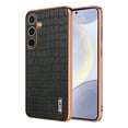 thumbnail image 1 of Crocodile Texture PU Leather Cover for Samsung Galaxy S25, All-Inclusive Camera Lens Protection (without Lens Film) Case Luxury Plating Slim Fit Anti-Fall Plating Frame Phone Case, Black, 1 of 8