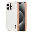 thumbnail image 1 of Crocodile Texture PU Leather Cover for iPhone 16 Pro Max, All-Inclusive Camera Lens Protection (without Lens Film) Case Luxury Plating Slim Fit Anti-Fall Plating Frame Phone Case, White, 1 of 8