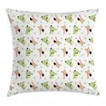 thumbnail image 1 of Crocodile Throw Pillow Cushion Cover, Crocodile and Flamingo Drawing with Polka Dots Bow Tie Butterflies, Decorative Square Accent Pillow Case, 18" X 18", Pistachio Green and Blush, by Ambesonne, 1 of 2