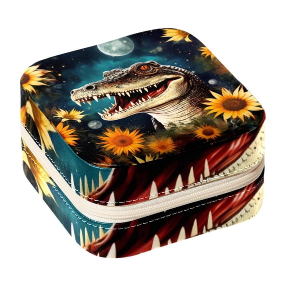 Crocodile Travel Portable Decorative Box - Square Jewelry Storage and Organizer Box for Rings, Earrings, Necklaces, and Bracelets - Suitable for Girls and Women - Necklace Organizer Box