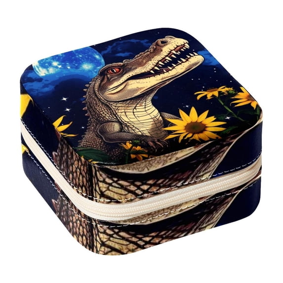 Crocodile Travel Portable Square Jewelry Box: Storage Box, Decorative Box, and Jewelry Stand for Rings, Earrings, Necklaces, Bracelets, and More – Ideal for Girls and Women