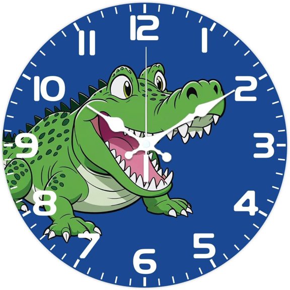 Crocodile Wall Clock 12 Inch Cartoon Style Clock Battery Operated Silent Non Ticking Round Decorative Clocks for Home Office Decoration