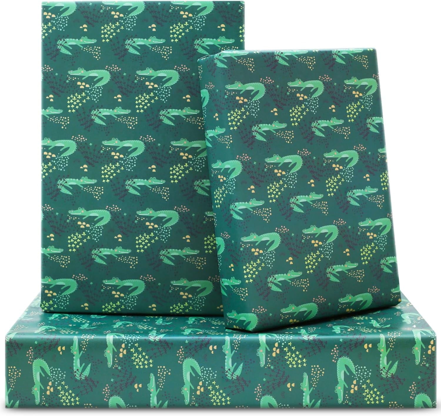 Crocodile Wrapping Paper for Boys Girls Kids, 6 Sheets Green Alligator Wrap Paper 20 x 28 inches Per Sheet, Tropical Rainforest Animals Crocodile Jungle Gift Paper for Birthday Baby Shower Party