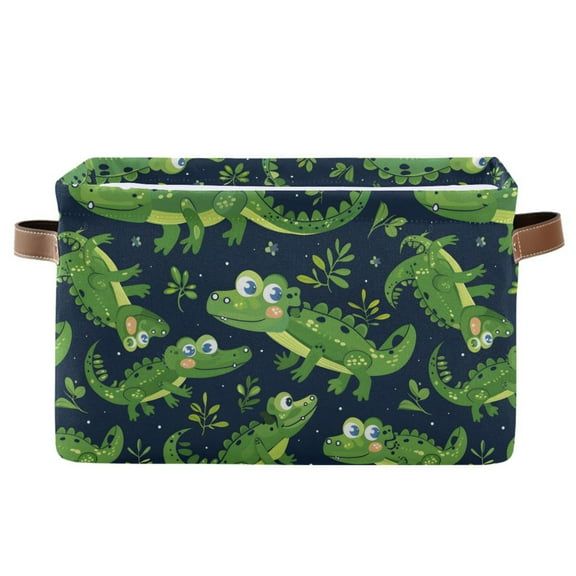 Crocodile and Leaf Storage Bins with Handle Fabric Organizer Basket Foldable Box 1 Pack 14.2x10.2x8.3