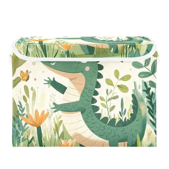 Crocodile with Butterflies Large Storage Bins with Linen Collapsible Lid Storage Box 16.7 x 12.6 x 11.8in