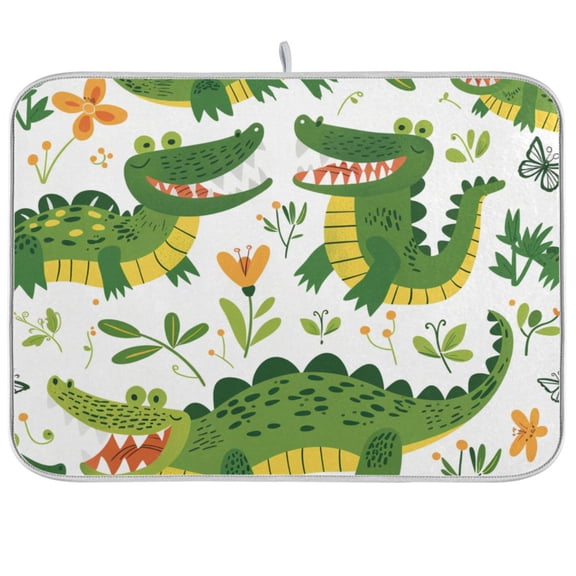 Crocodiles Dish Drying Mat Dish Drainer Rack Mats Water Absorbent Non-Slip Easy Clean Heat Resistant for Kitchen Counter