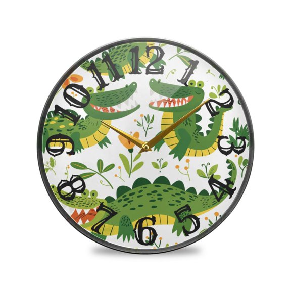 Crocodiles Wall Clock 10 Inch Silent Non Ticking Battery Operated Easy to Read for Kitchen Living Room