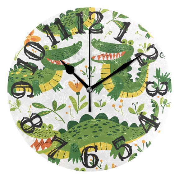 Crocodiles Wall Clock 10 inch Non-Ticking Easy to Read Decorative Clocks for Home Bedroom Living Room