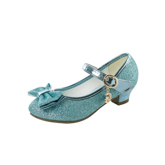 Crocowalk Children Dress Shoes Sparkle Princess Shoe Bowknot Mary Jane Anti-Slip Glitter Kids Casual Performance Blue 10C