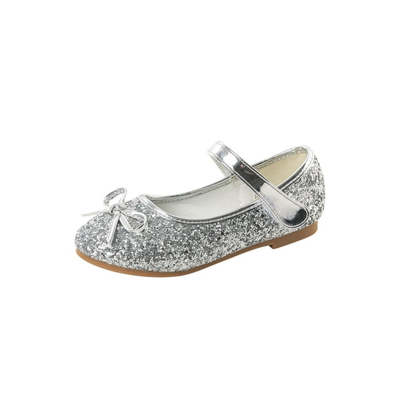 Crocowalk Girls Little Kid Dress Ballet Flats Glitter Ballerina Mary Jane School Wedding Party Flat Shoes Silver 11C