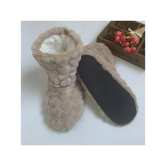 Crocowalk Mens Slipper Booties Fluffy Slippers Soft Plush Sock Boots Kids Floor Shoes Indoor Cozy House Warm Shoe Camel 8-8.5