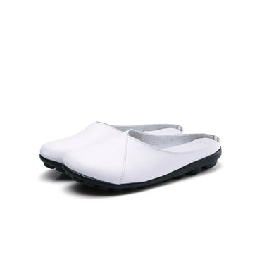 Crocowalk Mules for Women Round Toe Backless Flat Mules Comfortable Slides Mules Shoes Ladies Slip-on Loafers